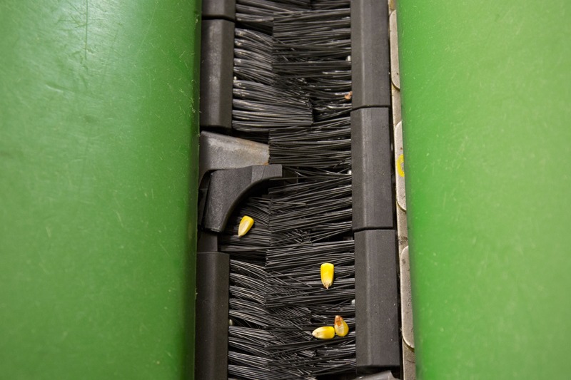 Closeup of 360 YIELD SAVER brushes with corn kernels
