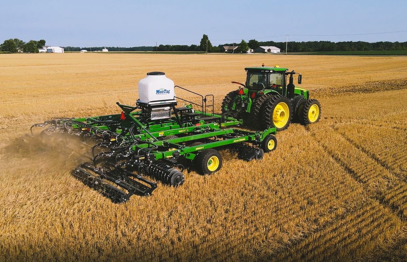 Aerial view of Montag Gen II 2108 in the field on a John Deere tractor